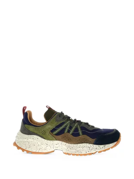 Sneakerși Flower Mountain din piele de căprioară cu model floral verde