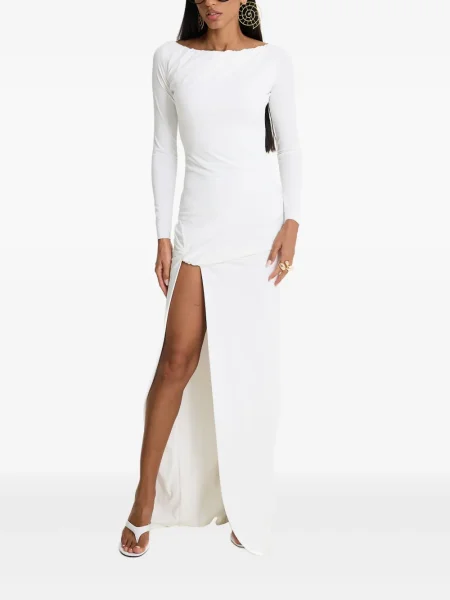 Rochie maxi Moos Studio cu crăpătură de costum alb