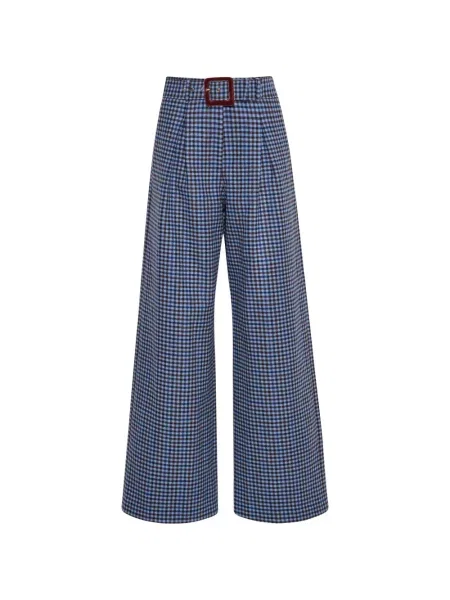 Pantaloni Cara Cara de lână în carouri albastru