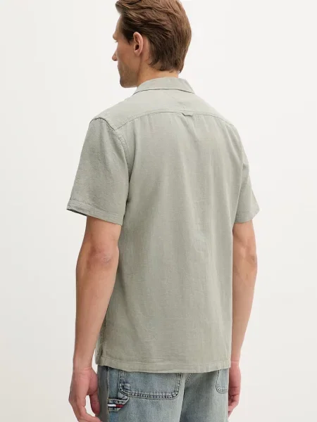 Koszula casualowa o kroju regular fit z mieszanki lnu i bawełny Tommy Jeans zielona