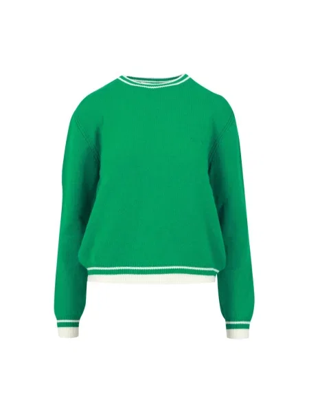 Sweter Msgm wełniany z logo zielony