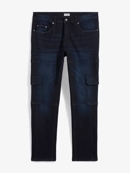 Jeansy bojówki slim fit straight niebieskie