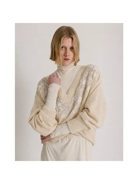 Sweter Alberta Ferretti z dekoltem w serek beżowy