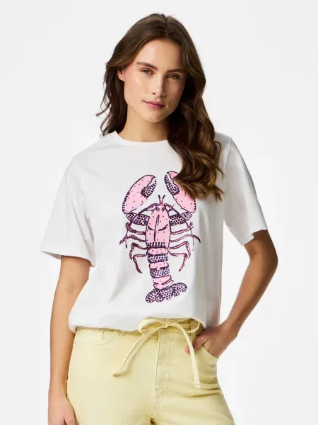 PIECES Tricou lila / roz alb