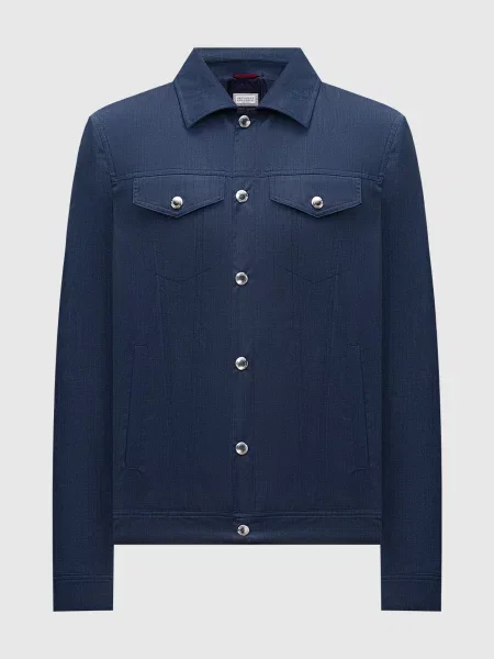 Куртка з вовни в стилі сорочки Brunello Cucinelli синя