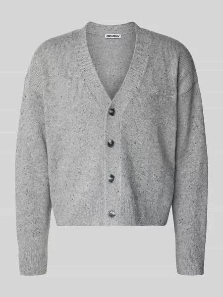 Kurtka z dzianiny z dekoltem w serek i wyhaftowanym logo Review