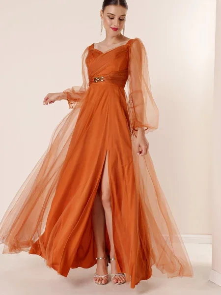 Rochie maxi By Saygı din tul drapată portocaliu