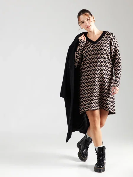 Vero Moda Curve Pletené šaty VMCARIA béžová čierna