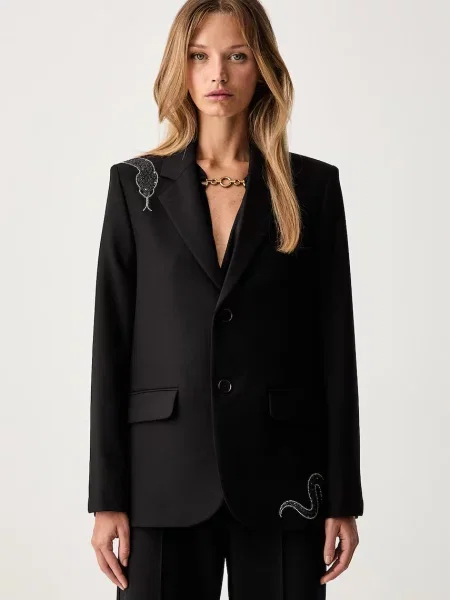 Zadig&Voltaire sacou cu un singur rând de pentru femei cu vâscoză VANILLE negru