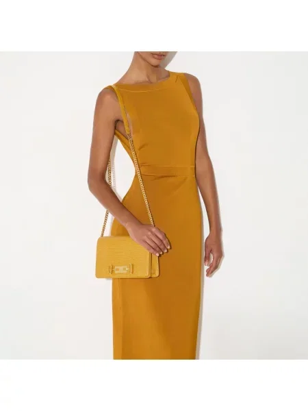 Torebka crossbody Elisabetta Franchi z logo skórzana żółta