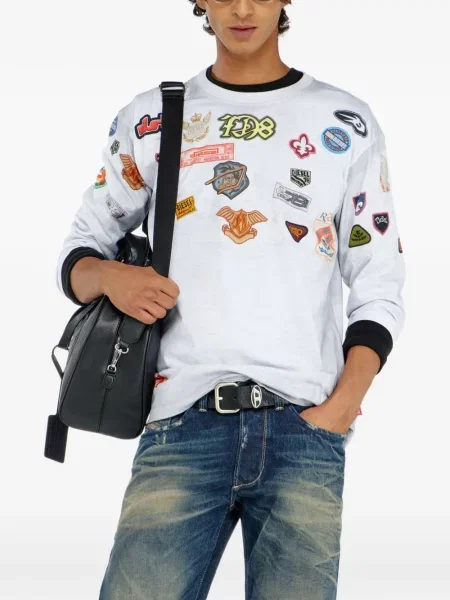 Lung tricou Diesel cu imagine alb