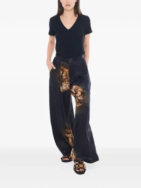 Pantaloni palazzo Tessitura de mătase cu imagine negru