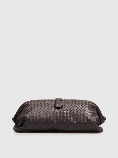 Кожаный клатч Bottega Veneta коричневый