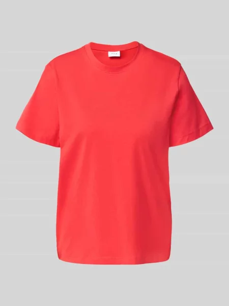 T-shirt z prążkowanym okrągłym dekoltem model „NORA” Vila czerwona