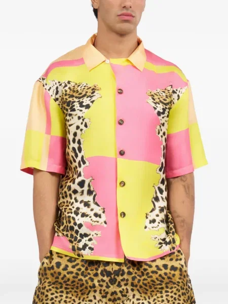 Cămașă Roberto Cavalli cu imagine cu model leopard galben