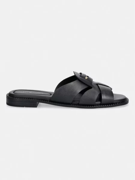 Tommy Hilfiger natikači usnjeni COIN LEATHER SANDAL črna
