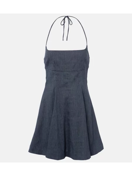 Lniana sukienka jeansowa Staud niebieska