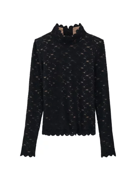 Lung top Ba&sh cu model floral din dantelă negru