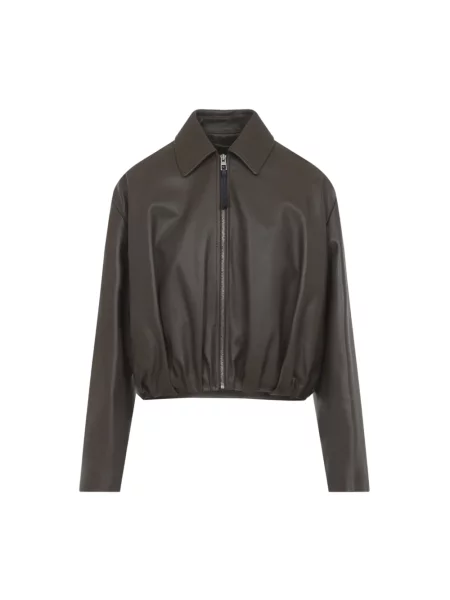 Kurtka skórzana Loewe drapowana zielona