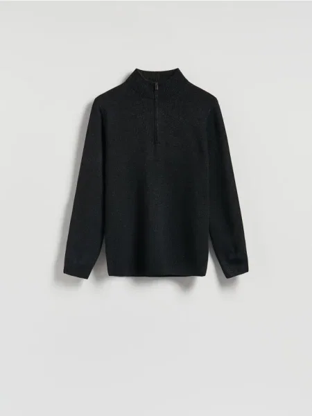 Reserved Sweter z rozpinanym golfem czarny