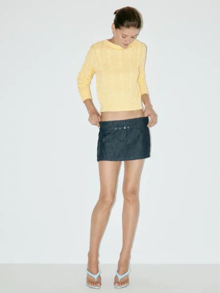Sweter ścieg pleciony pastelowy Kobieta XS MANGO żółty