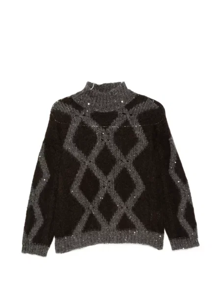 Pulover Panicale cu paiete cu model argyle maro