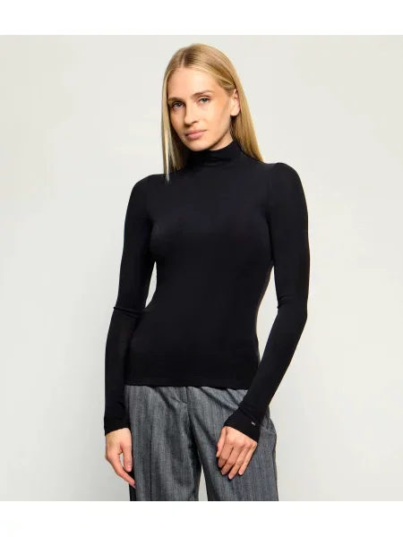 Bluză Tommy Hilfiger de lână cu guler înalt negru