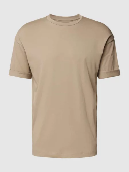 T-shirt z prążkowanym okrągłym dekoltem model ‘THILO’ Drykorn