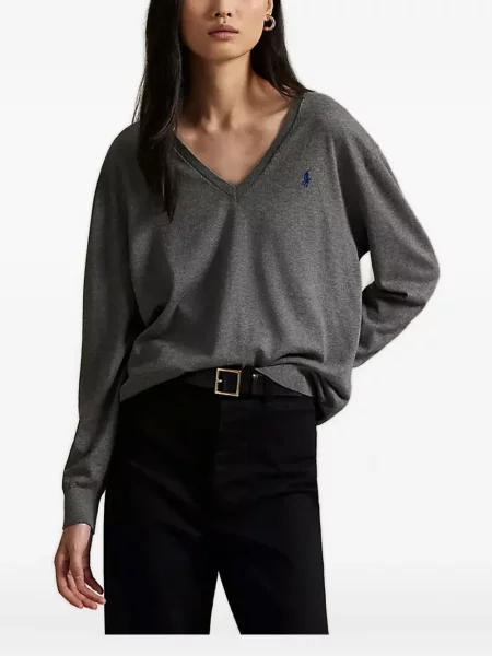Pledas megztinis Polo Ralph Lauren v formos iškirpte su kutais pilka