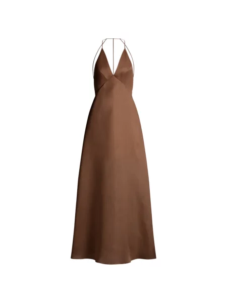 Maxi rochie maxi Alberta Ferretti cu decolteu în V de costum maro