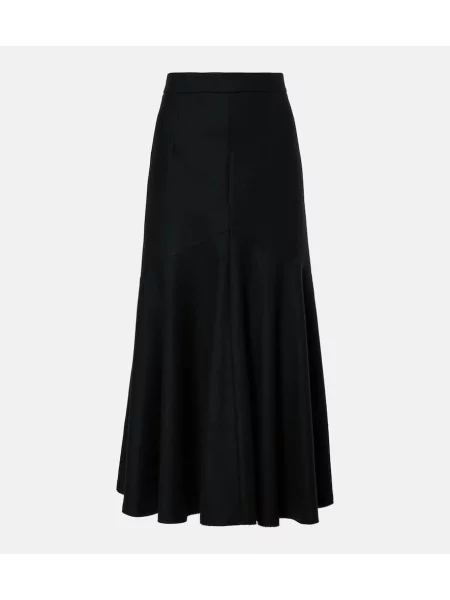 Spódnica midi Patou wełniana z baskinką do kolan czarna