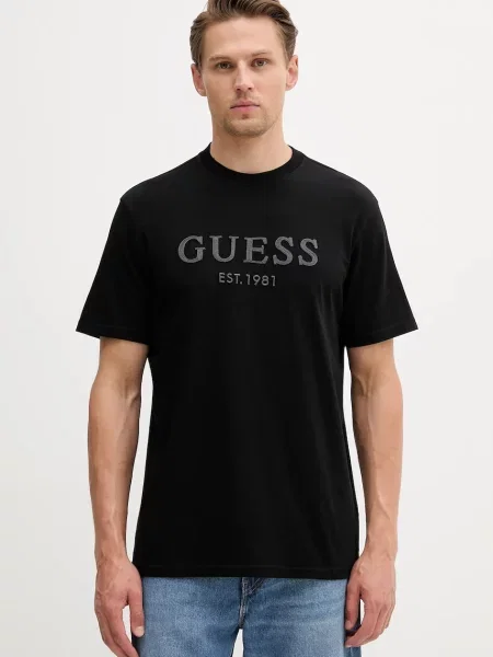 Тениска Guess с апликация черно