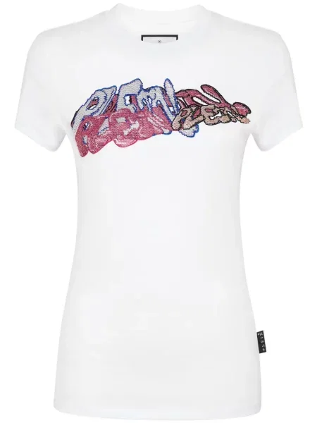 Tricou Philipp Plein de cristal alb