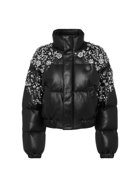 Kurtka skórzana Philipp Plein z kryształkami czarna