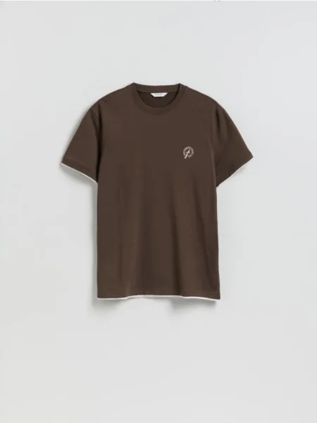 Reserved Tricou regular cu broderie maro-închis maro