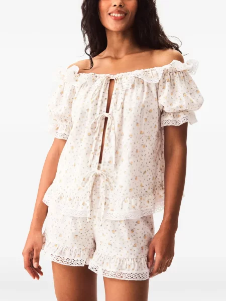 Pijamale Sleeper cu model floral cu imagine alb