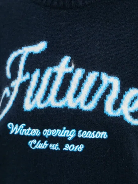 Pulover From Future cu broderie albastru