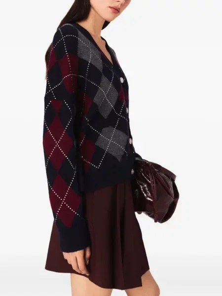 Cardigan Maje cu model argyle albastru