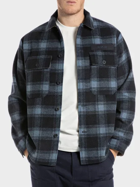 Сорочки Replay вовна/поліестер синій