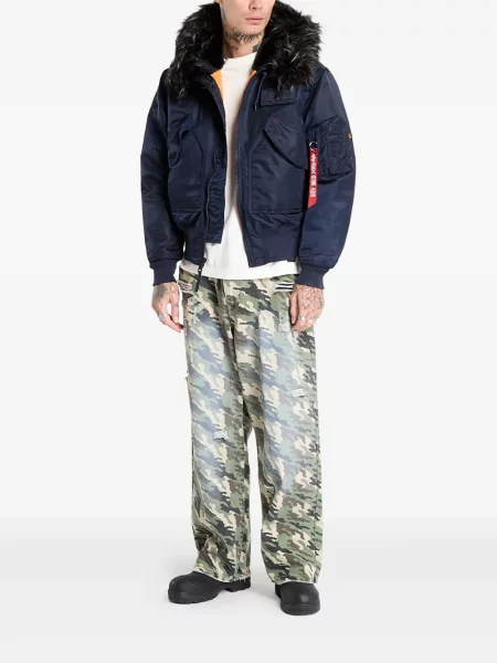 Geacă Alpha Industries cu glugă cu blană albastru