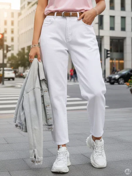 Jeansy mom fit z paskiem Dstreet białe