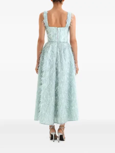 Rochie midi Post Meridiem cu pene până la genunchi de costum albastru