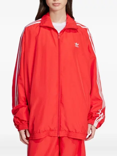 Bluza Adidas z okrągłym dekoltem w panterkę z zamkiem błyskawicznym do połowy czerwona