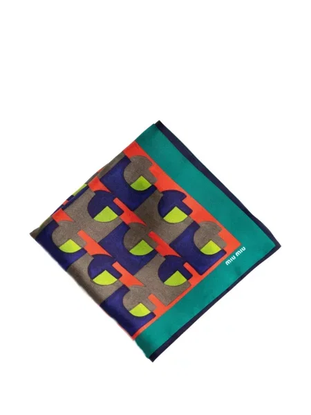 Fular Miu Miu de mătase cu imagine cu imprimeu geometric albastru