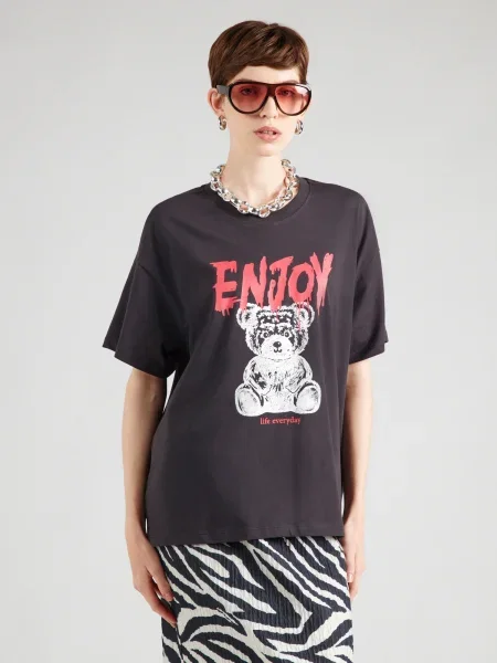 ONLY Tricou roșu rodie / negru alb