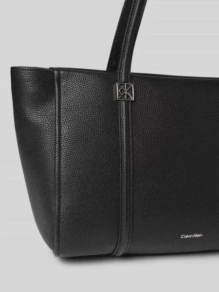 Torba shopper z Detal z logo Ck Calvin Klein czarna