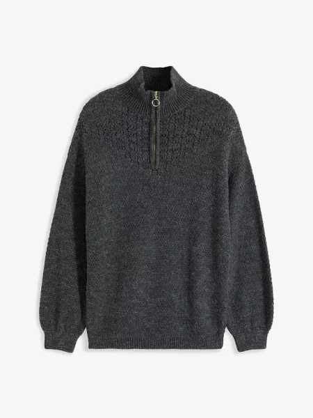 Sweter ze stójką w ażurowy wzór szary