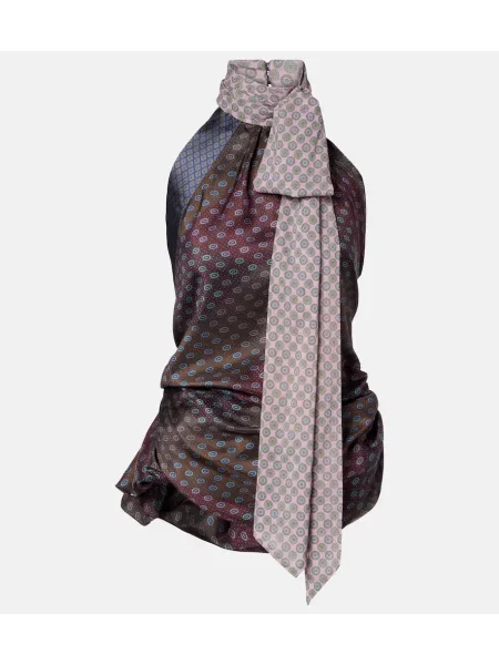 Top Dries Van Noten de mătase cu imagine cu gât halter