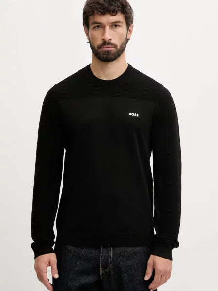 BOSS Green sweter z dodatkiem wełny lekki czarny