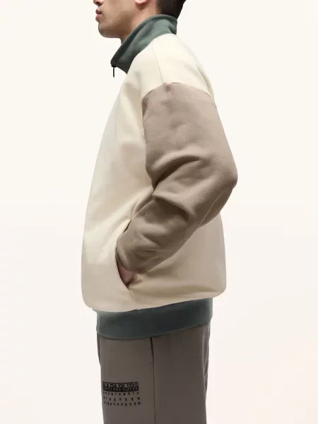 Napapijri Mikina S Límcem Troyer režná / khaki / tmavě zelená